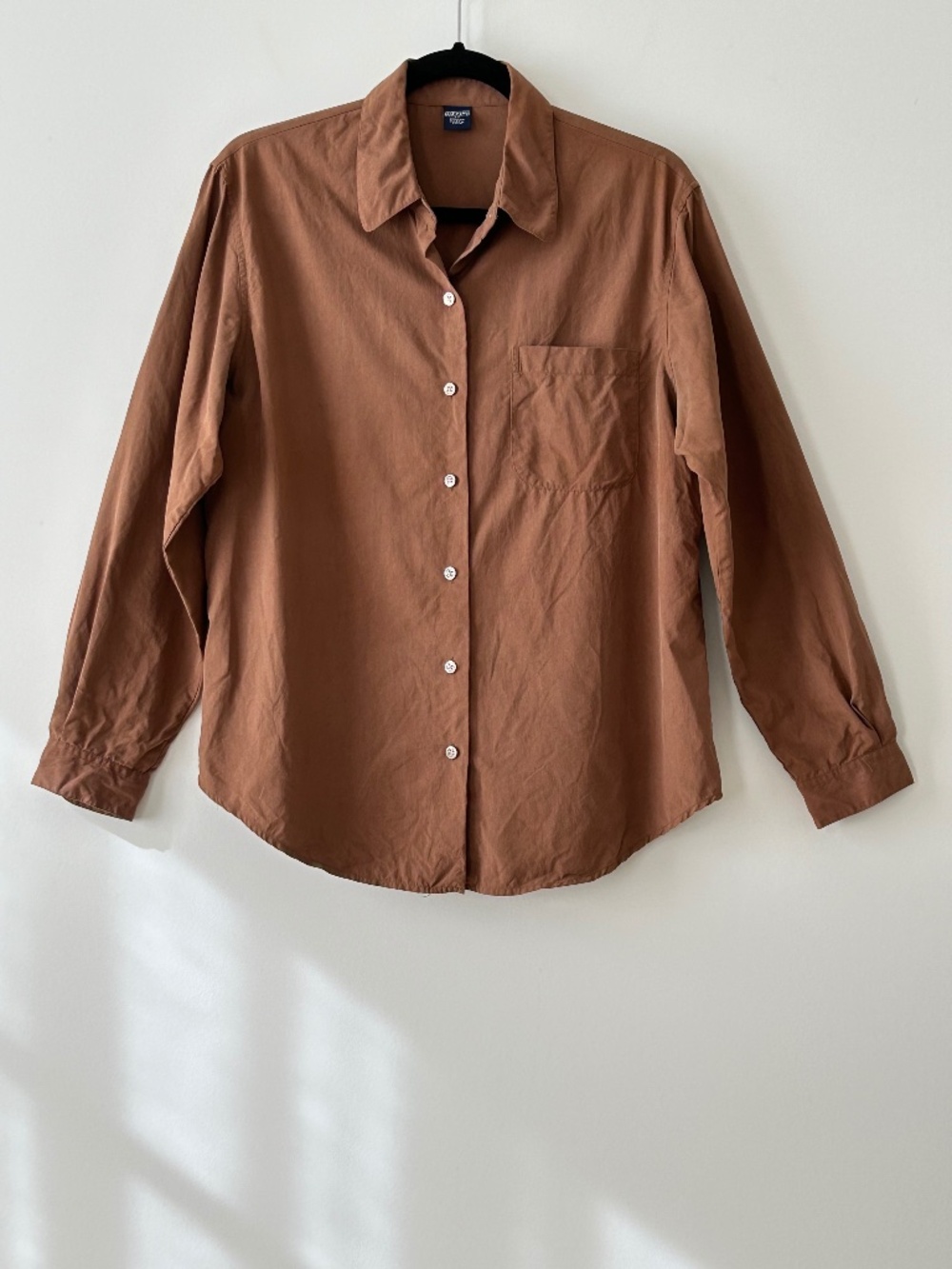 Lands End 100% Silk Brown Button Up Shirt
